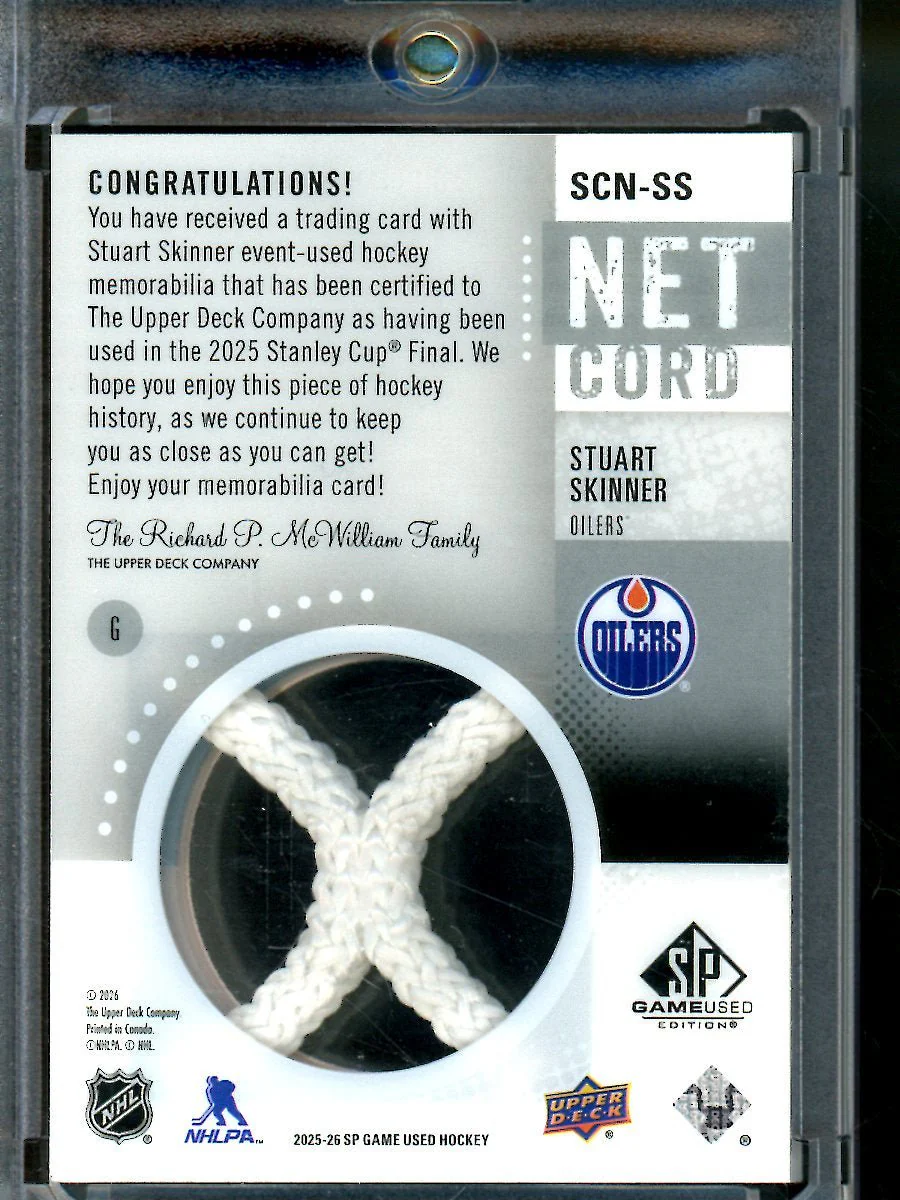2025 Upper Deck SP Game Used Stuart Skinner Net Cord Stanley Cup Final /25 Oilers - Image 2
