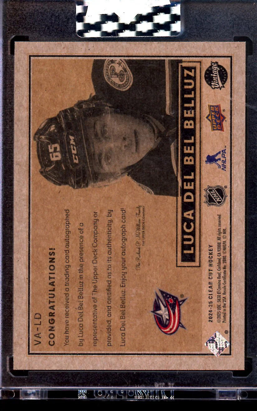 2025 Upper Deck Vintage Luca Del Bel Belluz Rookie Autograph Blue Jackets - Image 2