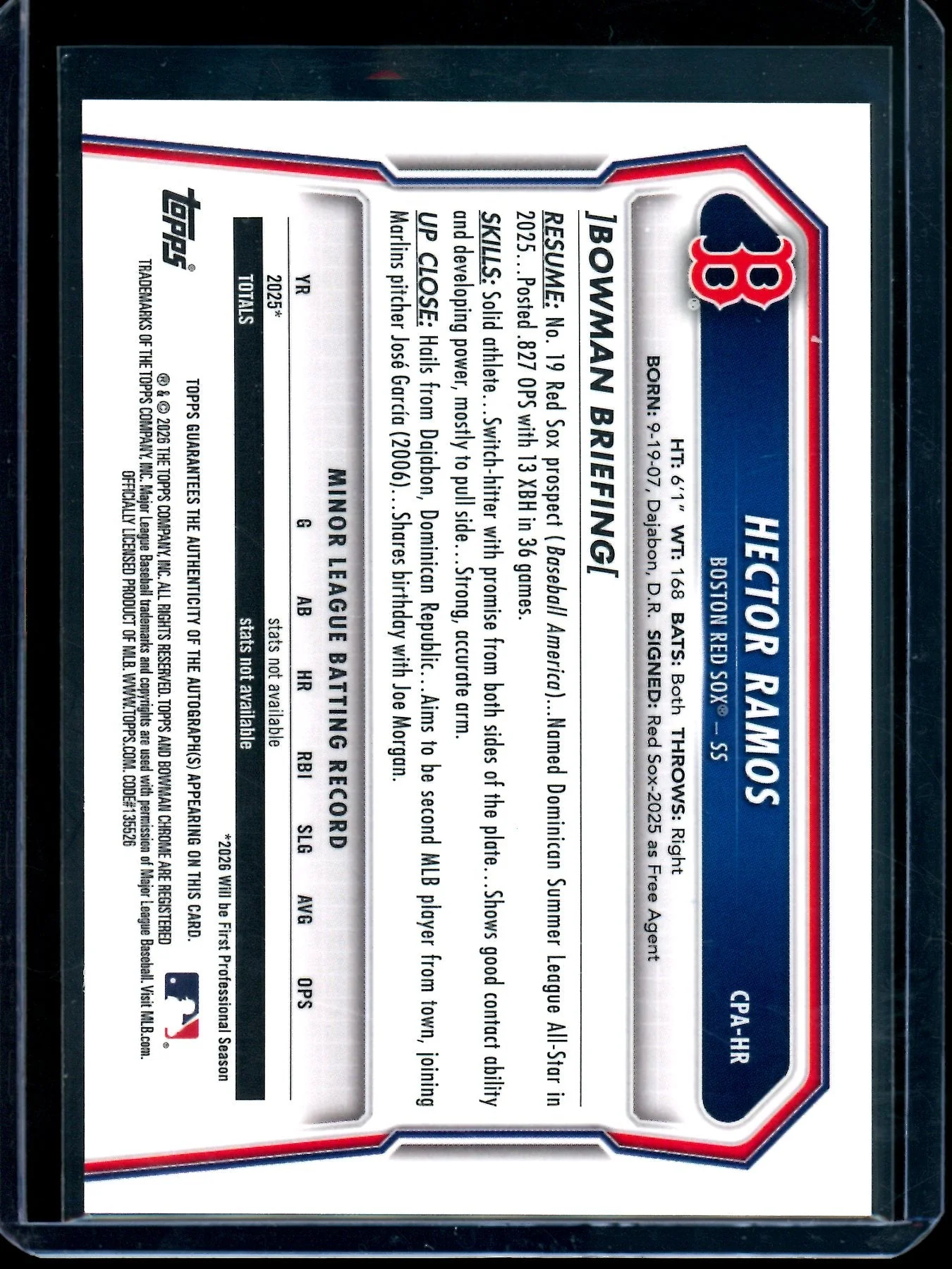 2026 Bowman Chrome Hector Ramos 1st Autograph Red Sox - Image 2