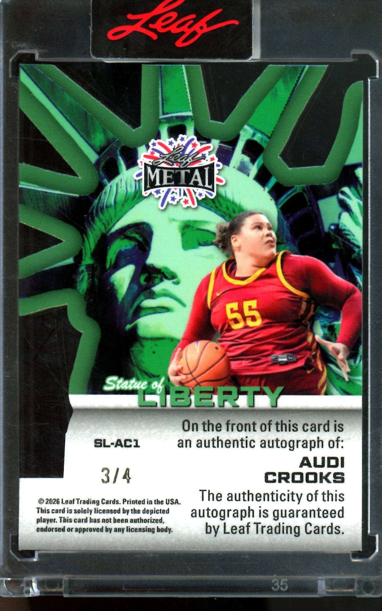 2026 Leaf Metal Audi Crooks Statue of Liberty Autograph /4 Encased - Image 2