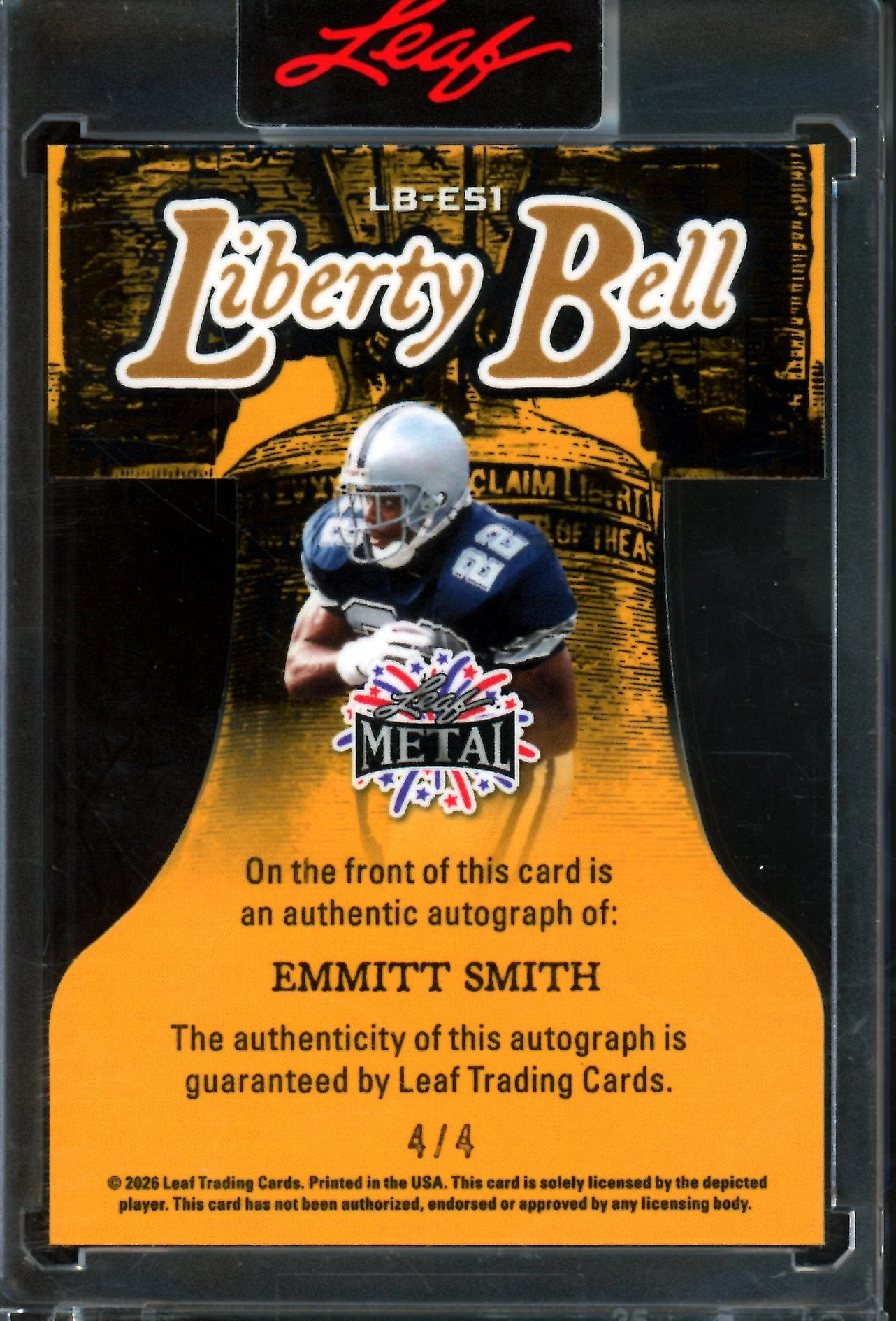 2026 Leaf Metal Emmitt Smith Liberty Bell Autograph /4 Cowboys - Image 2