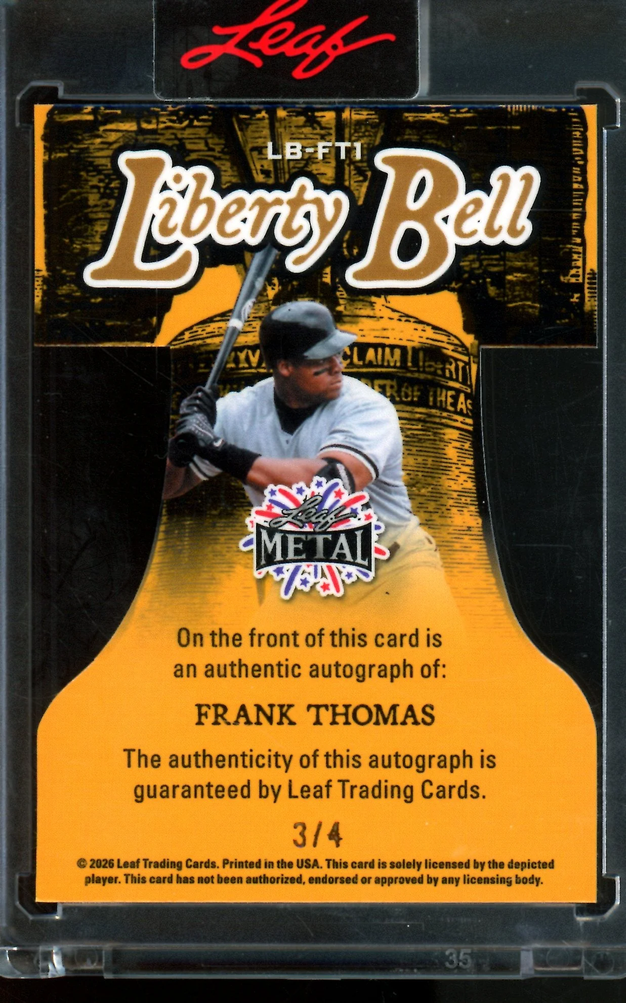 2026 Leaf Metal Frank Thomas Liberty Bell Autograph /4 White Sox - Image 2