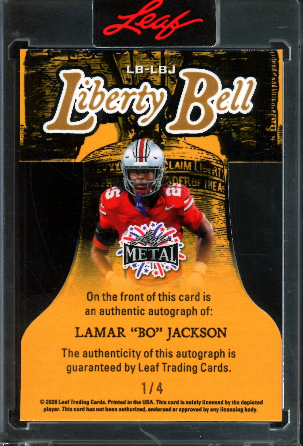2026 Leaf Metal Lamar "Bo" Jackson Liberty Bell Encased Autograph /4 - Image 2