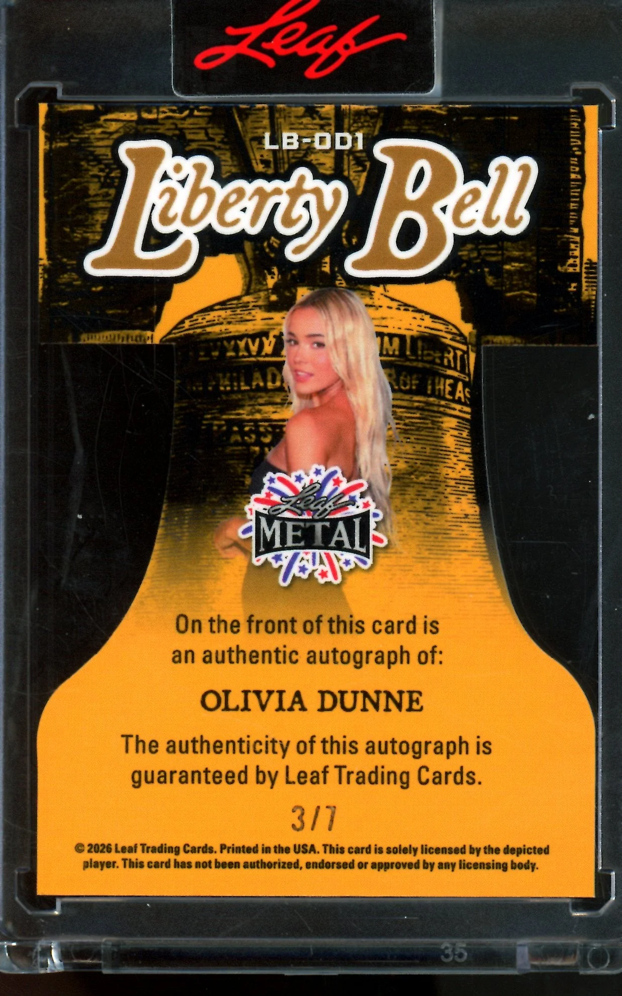 2026 Leaf Metal Olivia Dunne Liberty Bell Autograph /7 Encased - Image 2