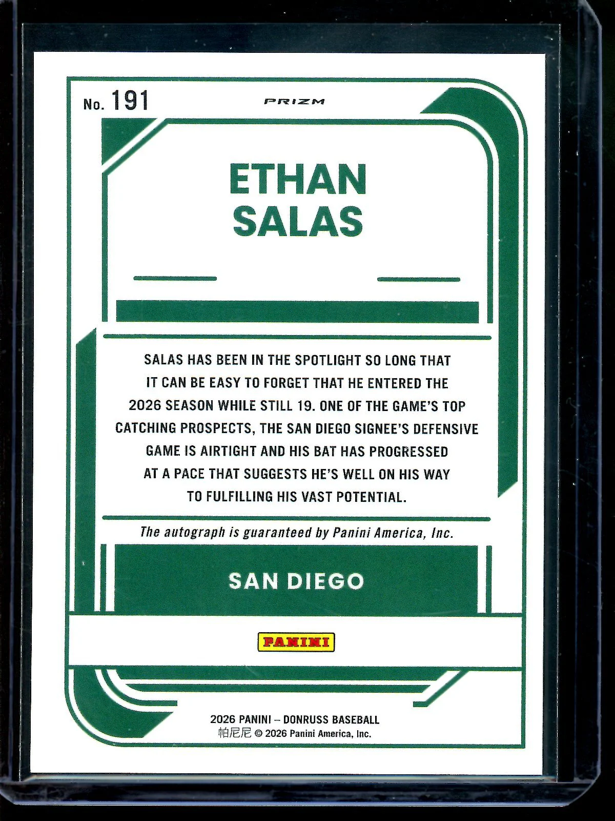 2026 Panini Optic Ethan Salas Optic Holo Rated Prospect Autograph Padres - Image 2