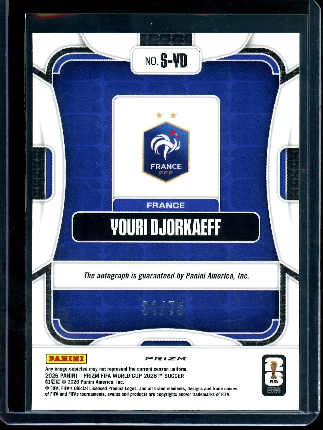 2026 Panini Prizm Youri Djorkaeff Silver Autograph France - Image 2