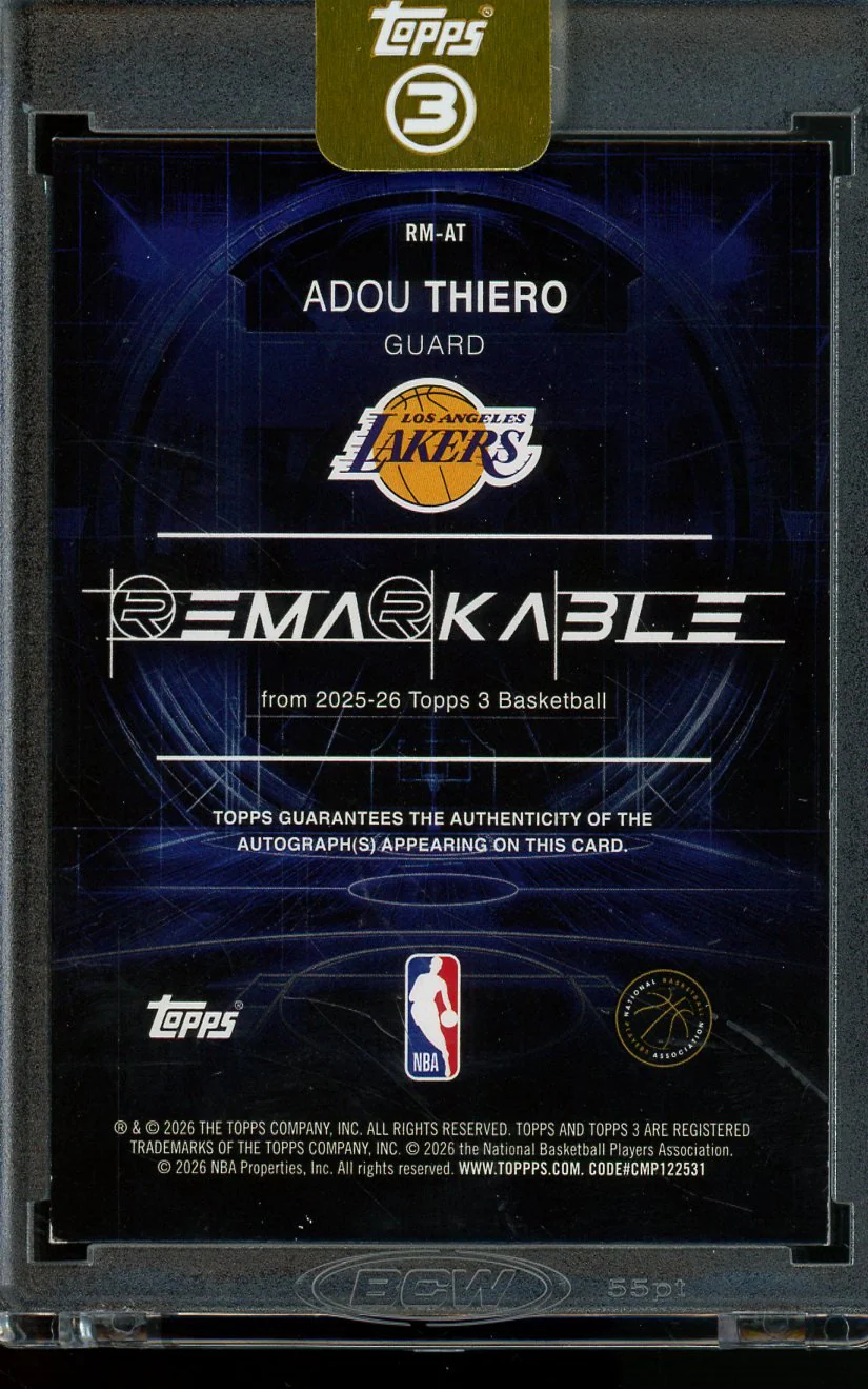 2026 Topps 3 Adou Thiero Remarkable Rookie Autograph /49 Lakers - Image 2