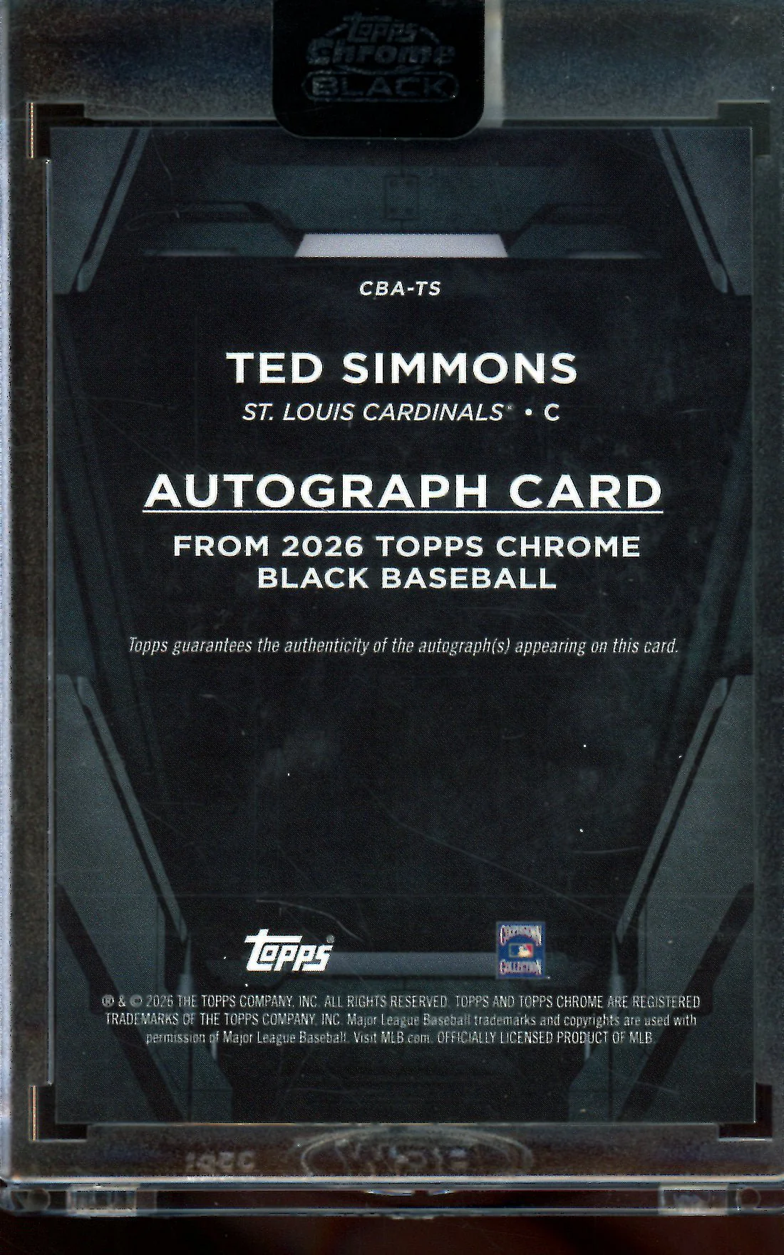2026 Topps Black Ted Simmons Autograph Encased Cardinals - Image 2