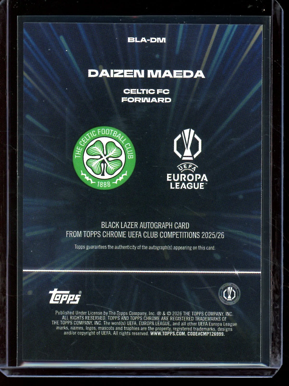 2026 Topps Chrome Daizen Maeda Black Lazer Autograph Celtic Football Club - Image 2