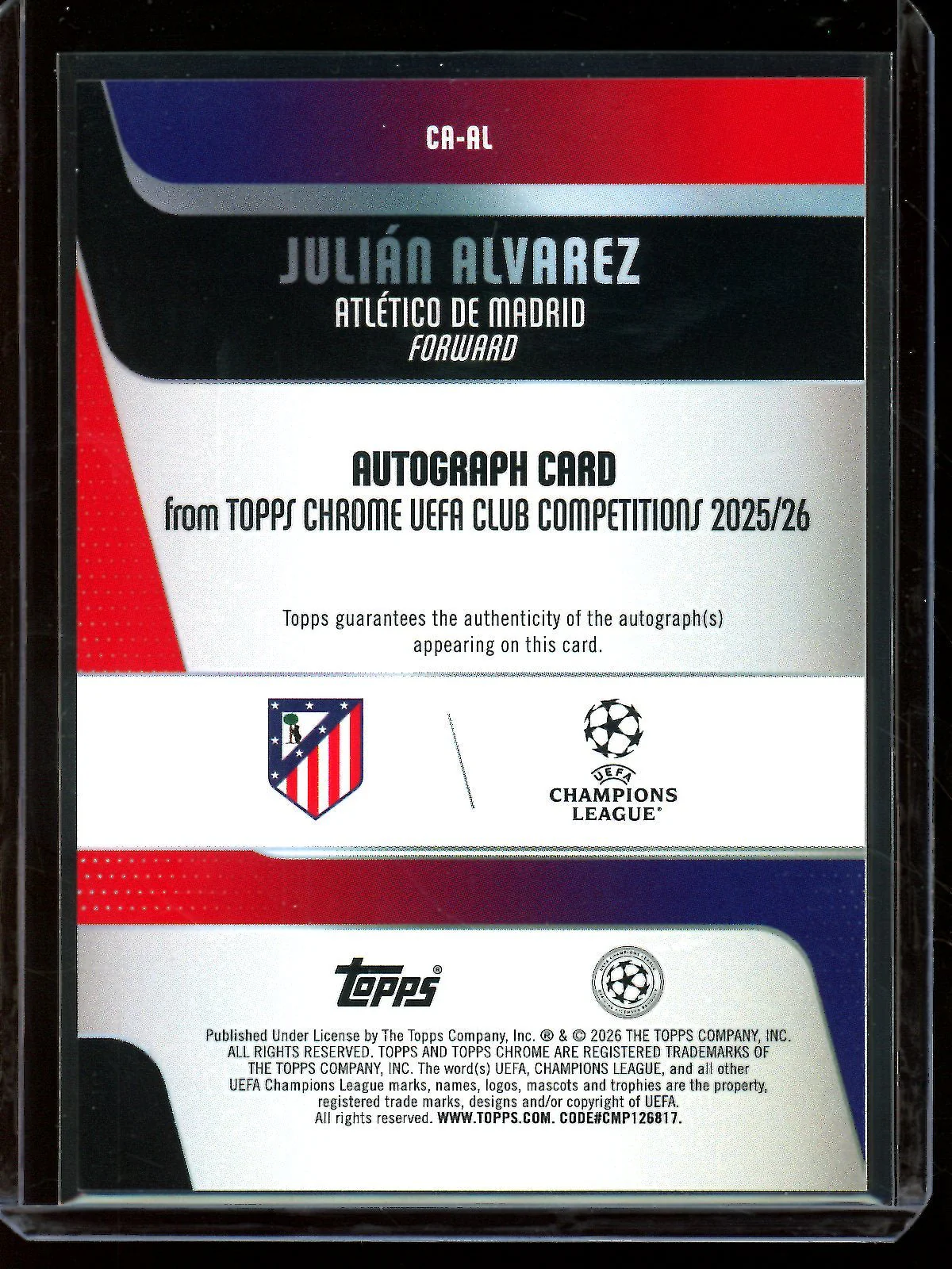 2026 Topps Chrome Julian Alvarez Orange Refractor Autograph /25 Atletico De Madrid - Image 2