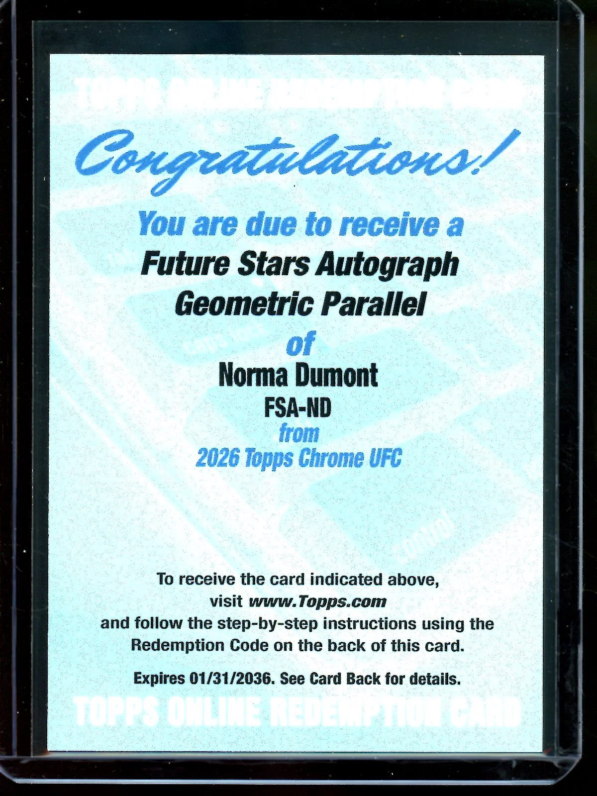 2026 Topps Chrome Norma Dumont Future Stars Autograph Geometric Redemption