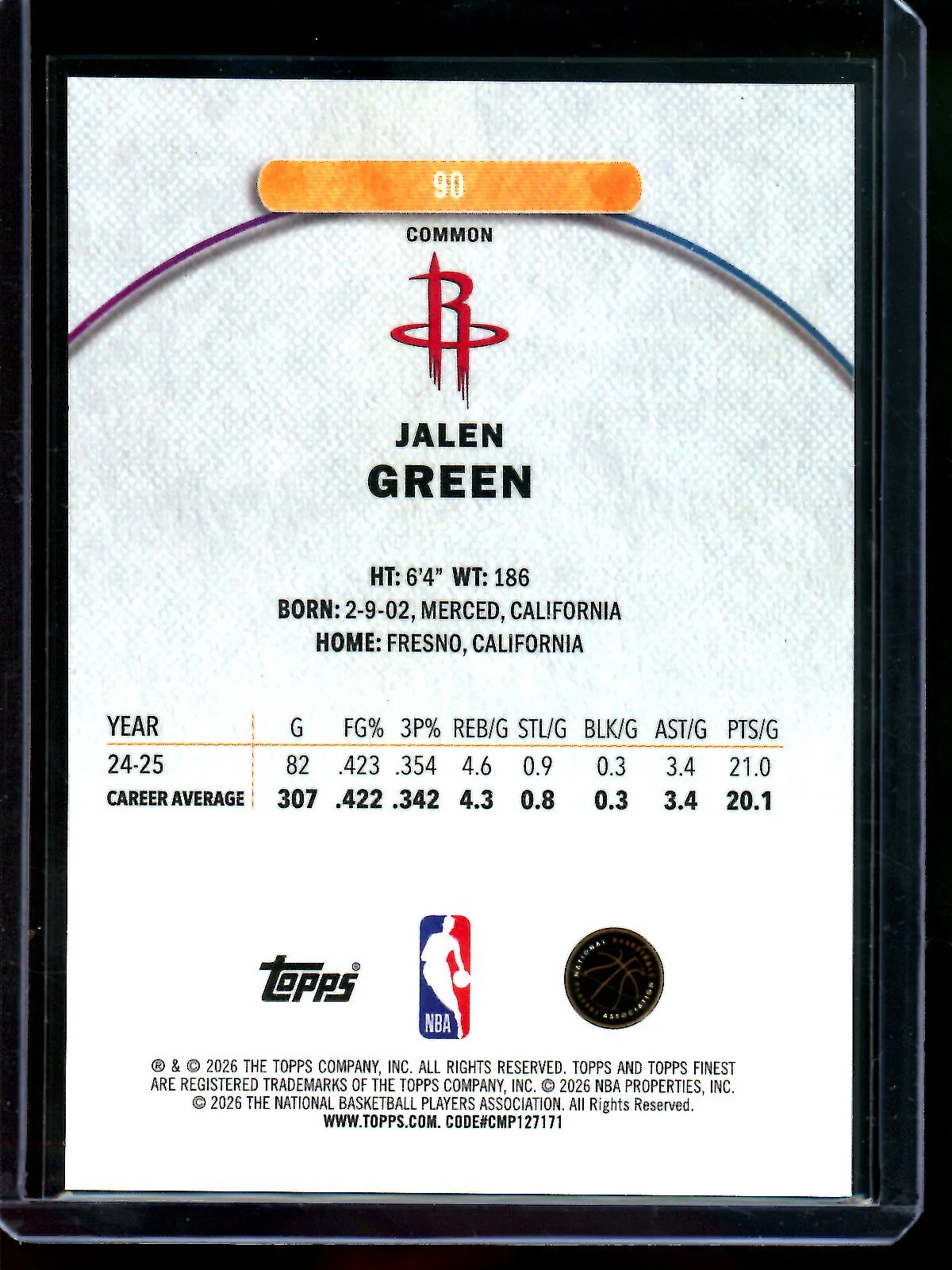 2026 Topps Finest Jalen Green Red Geometric /10 Rockets - Image 2