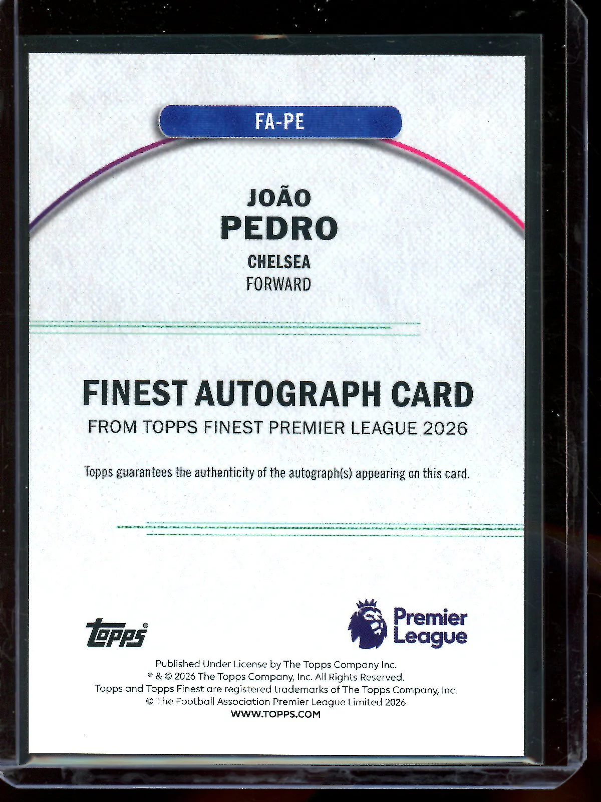 2026 Topps Finest Joao Pedro Blue Refractor Autograph /150 Chelsea - Image 2