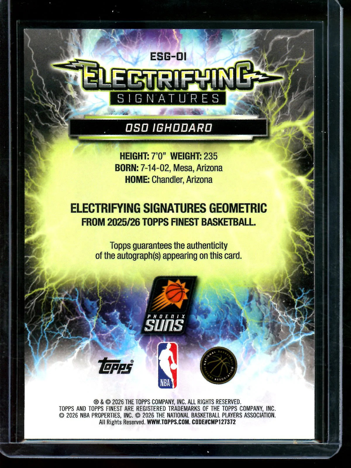 2026 Topps Finest Oso Ighodaro Electrifying Signatures Gold Geometric /50 Suns - Image 2