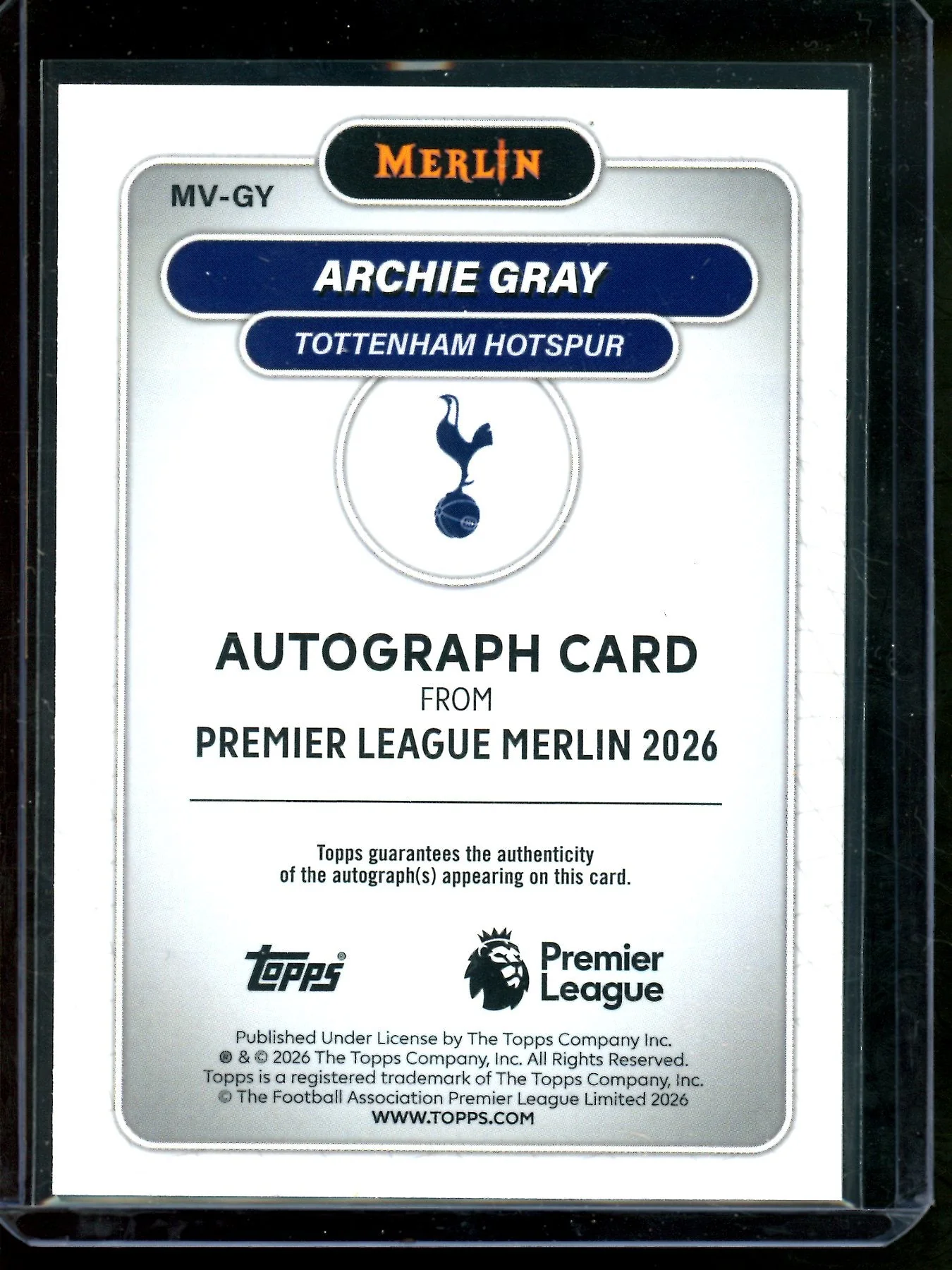 2026 Topps Merlin Archie Gray Refractor Autograph Tottenham Hotspur - Image 2