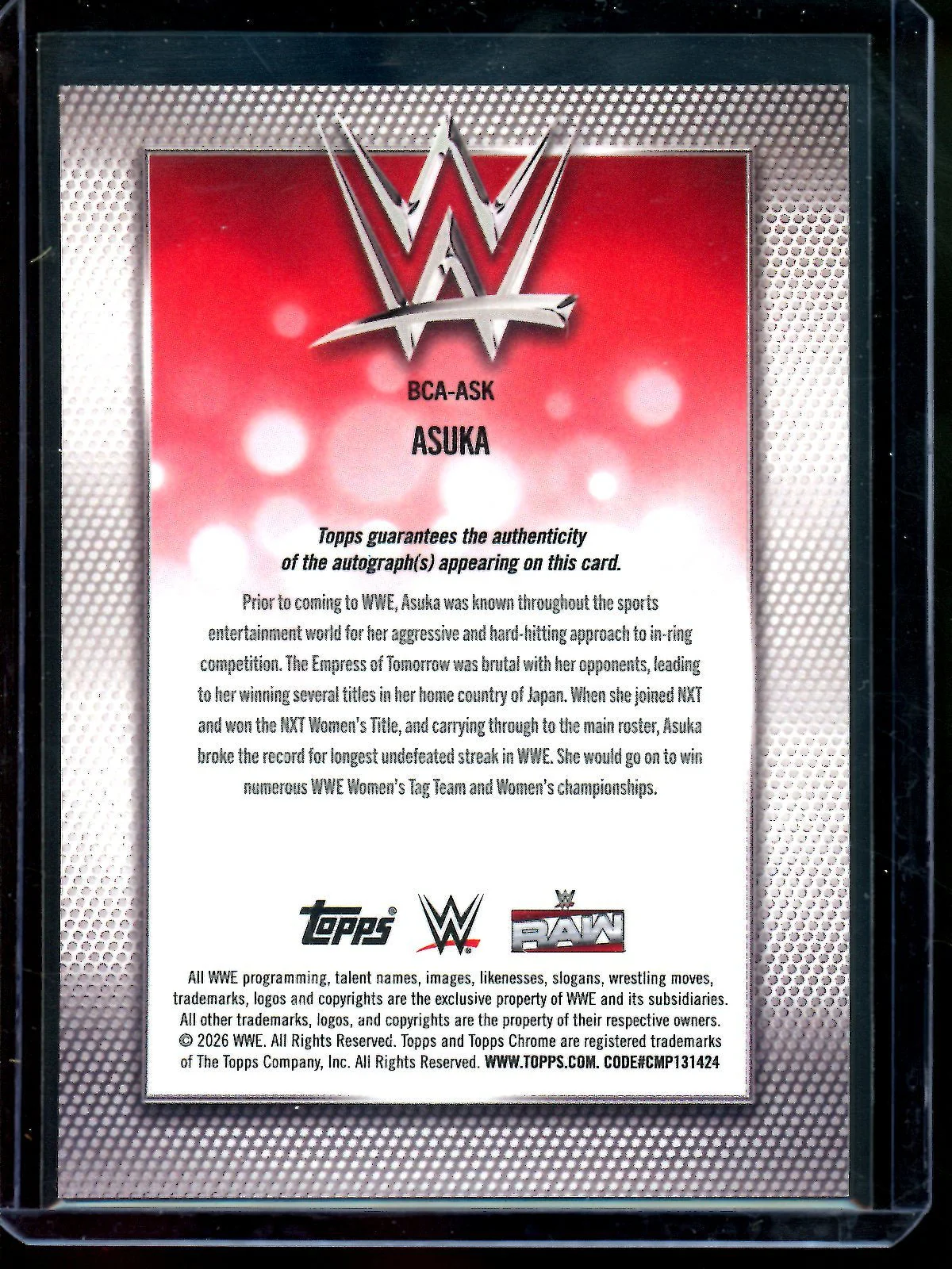 2026 Topps Sapphire Asuka Red Sapphire Refractor /5 - Image 2