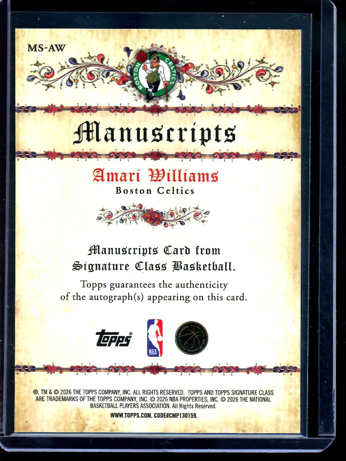 2026 Topps Signature Class Amari Williams Manuscripts Rookie Refractor Autograph Celtics - Image 2