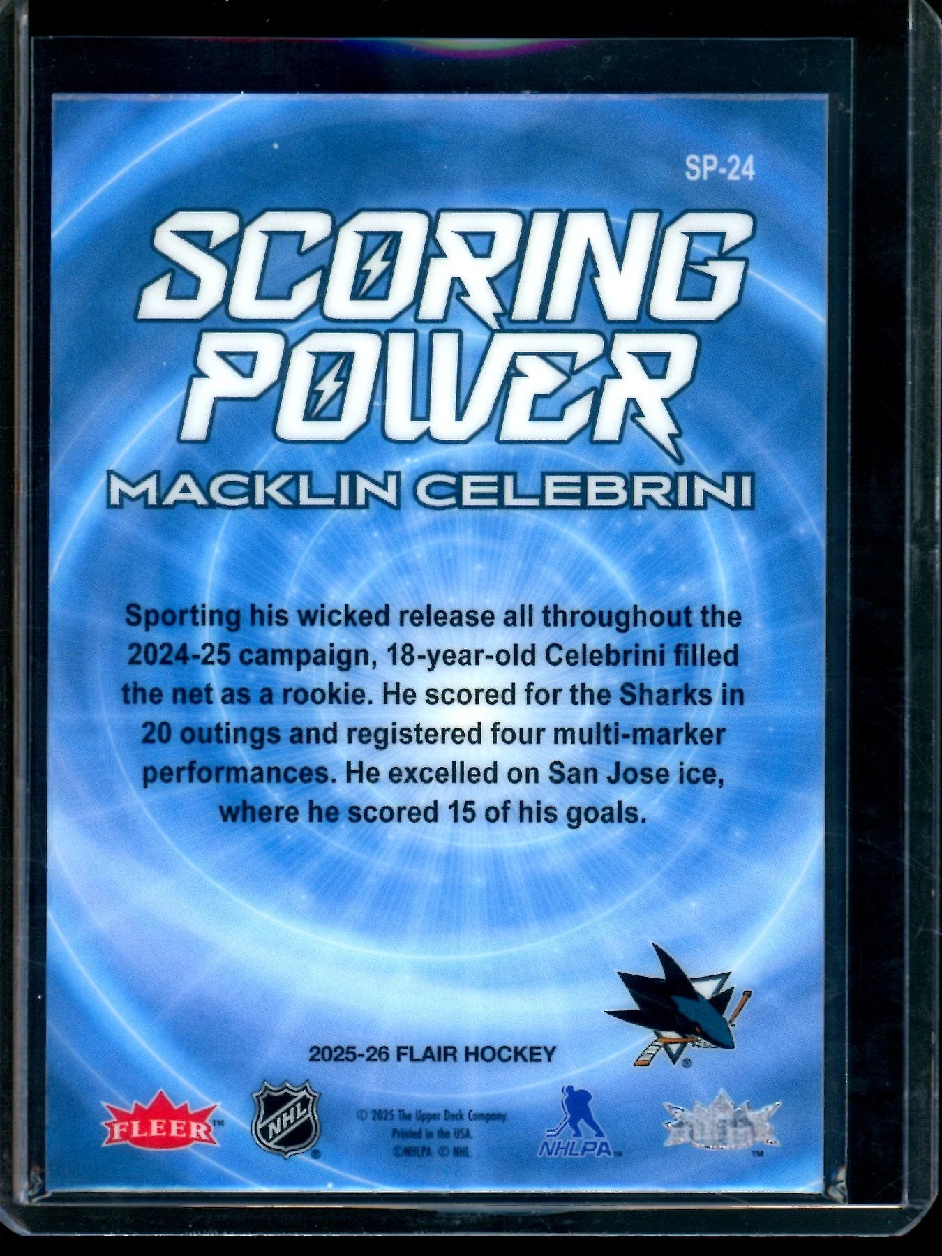 2026 Upper Deck Flair Macklin Celebrini Scoring Power Sharks - Image 2