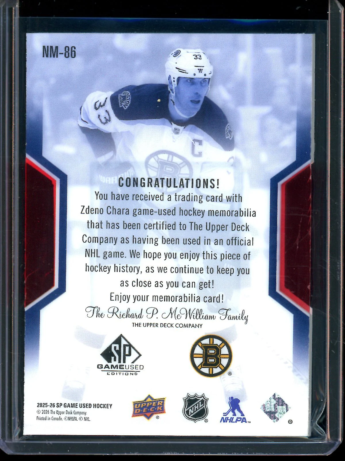 2026 Upper Deck SP Game Used Zdeno Chara NHL Masters Dual Relic /5 "33" Boston Bruins - Image 2